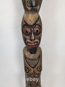 Vintage Papua New Guinea Carved Wood Hand Painted Statue Tribal Chief Tall 39in