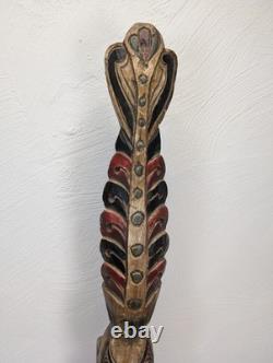 Vintage Papua New Guinea Carved Wood Hand Painted Statue Tribal Chief Tall 39in