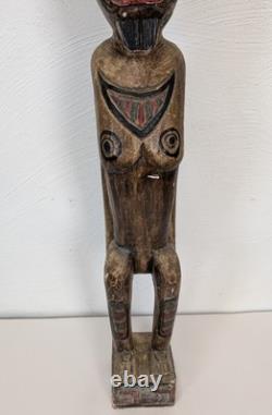Vintage Papua New Guinea Carved Wood Hand Painted Statue Tribal Chief Tall 39in