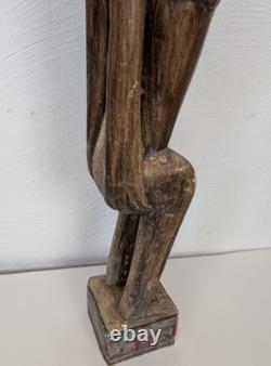 Vintage Papua New Guinea Carved Wood Hand Painted Statue Tribal Chief Tall 39in