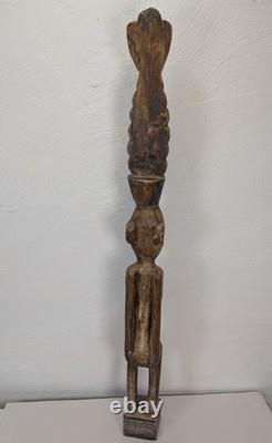 Vintage Papua New Guinea Carved Wood Hand Painted Statue Tribal Chief Tall 39in