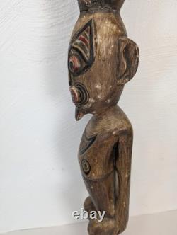 Vintage Papua New Guinea Carved Wood Hand Painted Statue Tribal Chief Tall 39in