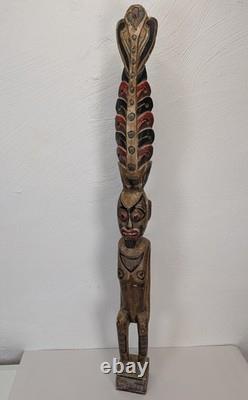 Vintage Papua New Guinea Carved Wood Hand Painted Statue Tribal Chief Tall 39in
