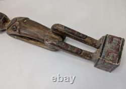 Vintage Papua New Guinea Carved Wood Hand Painted Statue Tribal Chief Tall 39in