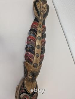 Vintage Papua New Guinea Carved Wood Hand Painted Statue Tribal Chief Tall 39in