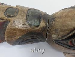 Vintage Papua New Guinea Carved Wood Hand Painted Statue Tribal Chief Tall 39in