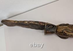 Vintage Papua New Guinea Carved Wood Hand Painted Statue Tribal Chief Tall 39in