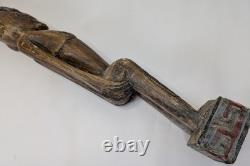 Vintage Papua New Guinea Carved Wood Hand Painted Statue Tribal Chief Tall 39in