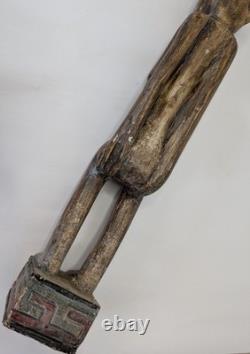 Vintage Papua New Guinea Carved Wood Hand Painted Statue Tribal Chief Tall 39in