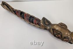 Vintage Papua New Guinea Carved Wood Hand Painted Statue Tribal Chief Tall 39in