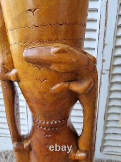 Vintage Papua New Guinea Carved Wooden Drum with Lizard Skin