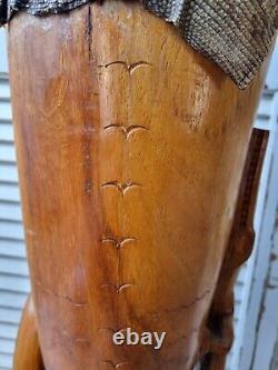 Vintage Papua New Guinea Carved Wooden Drum with Lizard Skin