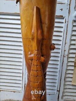 Vintage Papua New Guinea Carved Wooden Drum with Lizard Skin