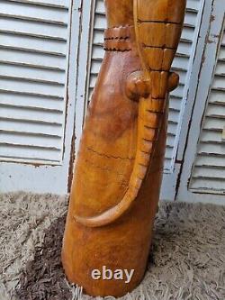 Vintage Papua New Guinea Carved Wooden Drum with Lizard Skin