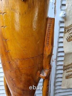 Vintage Papua New Guinea Carved Wooden Drum with Lizard Skin