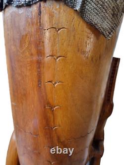 Vintage Papua New Guinea Carved Wooden Drum with Lizard Skin