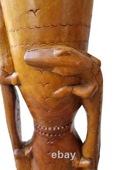 Vintage Papua New Guinea Carved Wooden Drum with Lizard Skin