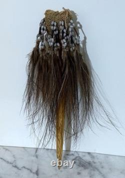 Vintage Papua New Guinea Ceremonial Staff / Dagger With Bone, Beads & Feathers