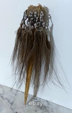 Vintage Papua New Guinea Ceremonial Staff / Dagger With Bone, Beads & Feathers