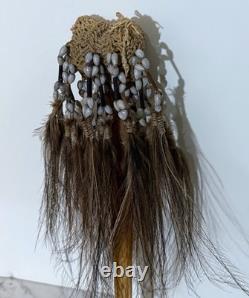 Vintage Papua New Guinea Ceremonial Staff / Dagger With Bone, Beads & Feathers