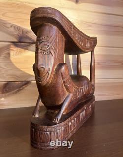 Vintage Papua New Guinea Hand Carved Anthropomorphic Huon Gulf Wooden Headrest