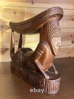 Vintage Papua New Guinea Hand Carved Anthropomorphic Huon Gulf Wooden Headrest
