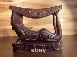 Vintage Papua New Guinea Hand Carved Anthropomorphic Huon Gulf Wooden Headrest