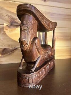 Vintage Papua New Guinea Hand Carved Anthropomorphic Huon Gulf Wooden Headrest