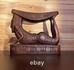 Vintage Papua New Guinea Hand Carved Anthropomorphic Huon Gulf Wooden Headrest
