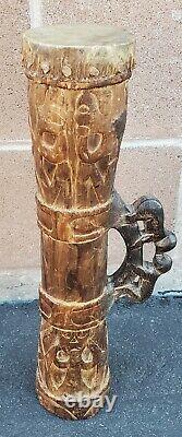 Vintage Papua New Guinea Hand Carved Tribal Kundu Wood Drum