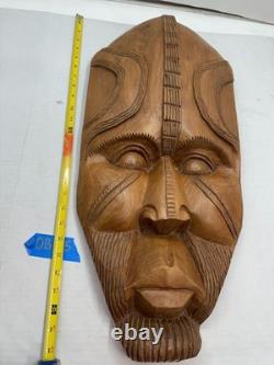 Vintage Papua New Guinea Hand-Carved Wooden Mask Wall Hanging