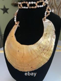 Vintage Papua New Guinea Kina Shell Tribal Currency Jobs Tears Seed 24 Necklace