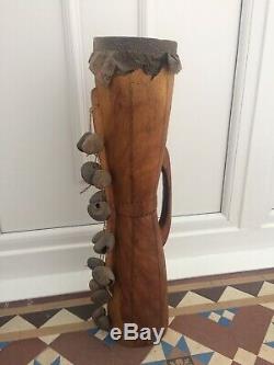Vintage Papua New Guinea Kundu Drum Seed Rattles Snake Lizard Skin