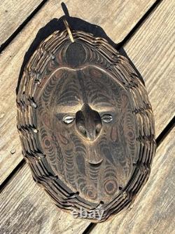 Vintage Papua New Guinea Sepic River Spirit Mask Cowrie Shell Eyes Hand Carved