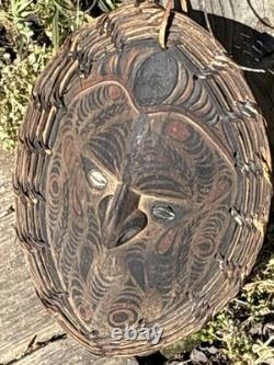 Vintage Papua New Guinea Sepic River Spirit Mask Cowrie Shell Eyes Hand Carved