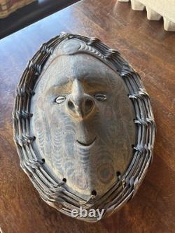 Vintage Papua New Guinea Sepic River Spirit Mask Cowrie Shell Eyes Hand Carved