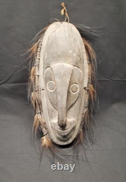 Vintage Papua New Guinea Sepik River Mask Wood Woven Rattan Feathers Tribal Art