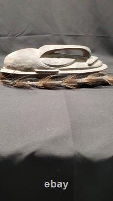 Vintage Papua New Guinea Sepik River Mask Wood Woven Rattan Feathers Tribal Art