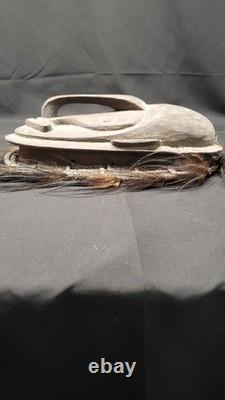 Vintage Papua New Guinea Sepik River Mask Wood Woven Rattan Feathers Tribal Art