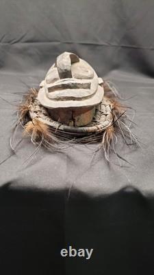 Vintage Papua New Guinea Sepik River Mask Wood Woven Rattan Feathers Tribal Art