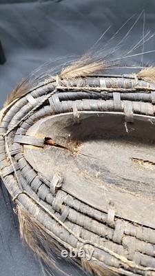 Vintage Papua New Guinea Sepik River Mask Wood Woven Rattan Feathers Tribal Art