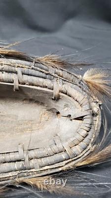 Vintage Papua New Guinea Sepik River Mask Wood Woven Rattan Feathers Tribal Art