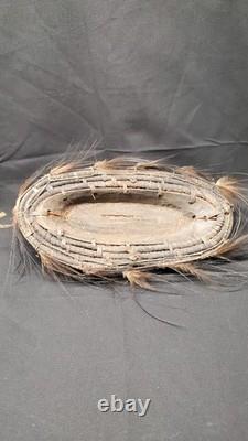 Vintage Papua New Guinea Sepik River Mask Wood Woven Rattan Feathers Tribal Art