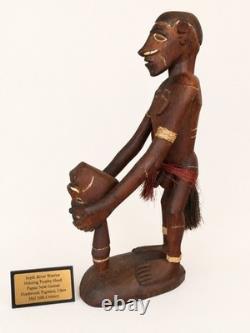 Vintage Papua New Guinea Sepik River Warrior Holding Trophy Head Monumental
