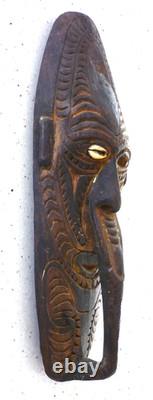 Vintage Papua New Guinea Sepik River Wooden Tribal Spirit Mask Cowrie Shell 12