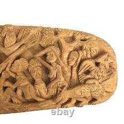 Vintage Papua New Guinea Story Board Carved Wood Relief Storyboard Animals 15