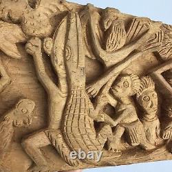 Vintage Papua New Guinea Story Board Carved Wood Relief Storyboard Animals 15