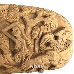 Vintage Papua New Guinea Story Board Carved Wood Relief Storyboard Animals 15