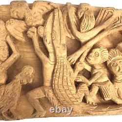 Vintage Papua New Guinea Story Board Carved Wood Relief Storyboard Animals 15