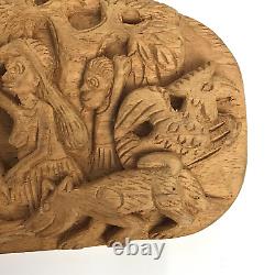 Vintage Papua New Guinea Story Board Carved Wood Relief Storyboard Animals 15